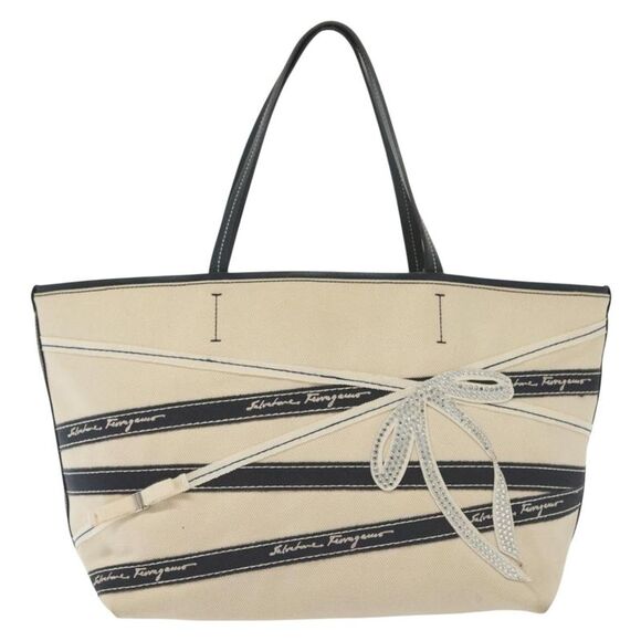 Salvatore Ferragamo Vara Beige Canvas Tote Bag (Pre-Owned) - Picture 1 of 16